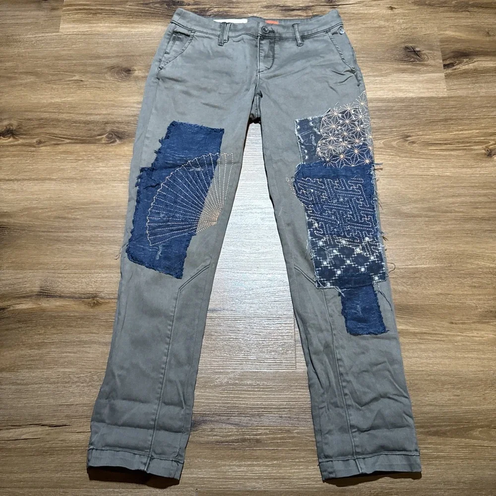 Pilcro Pants Womens 25 Petite 28" Hyphen Embroidered Patchwork Straight Leg Boho - Picture 1 of 13